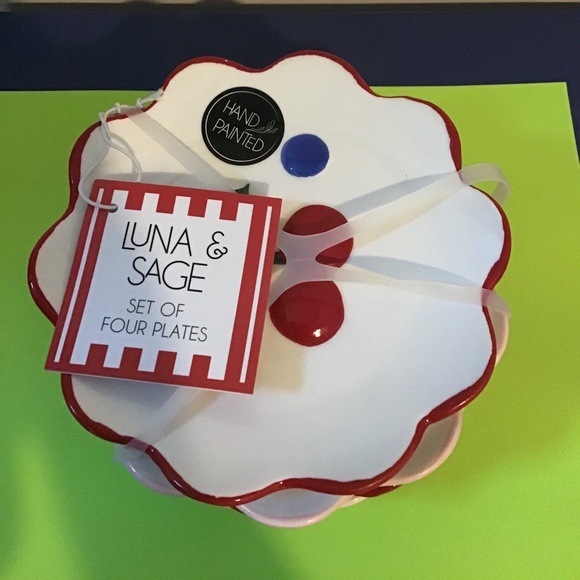 Luna & Sage Hand-Painted Ceramic Cherry Plate Set - Picture 1 of 4